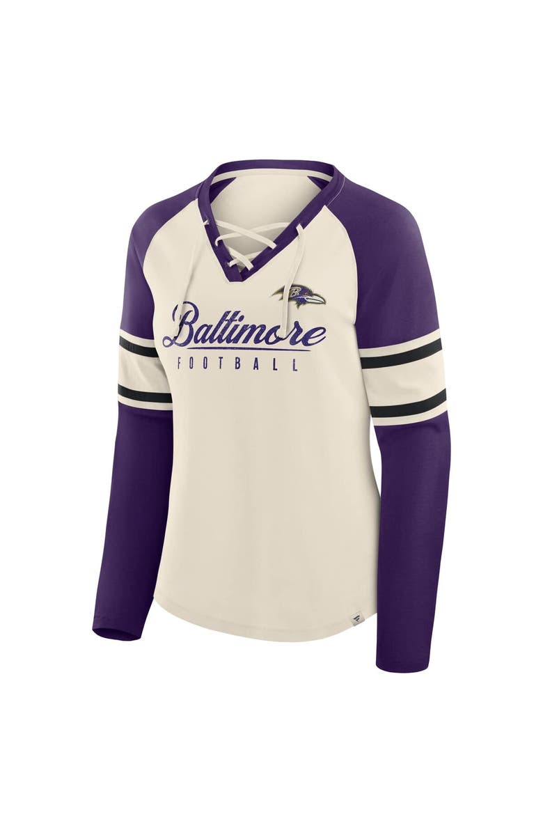 FANATICS Women's Fanatics Cream/Purple Baltimore Ravens Hometown Gridiron Hero Raglan Lace-Up V-Neck Long Sleeve T-Shirt, Alternate, color, Cream
