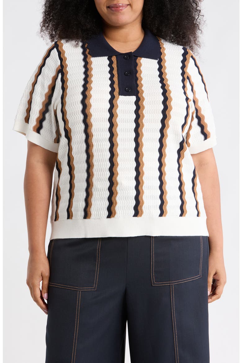 Wavy Stripe Polo Sweater, Main, color, IVORY/ CAMEL/ NAVY