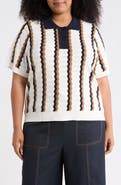 Adrianna Papell Wavy Stripe Polo Sweater