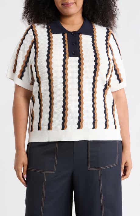 Adrianna Papell Wavy Stripe Polo Sweater