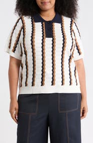Adrianna Papell Wavy Stripe Polo Sweater