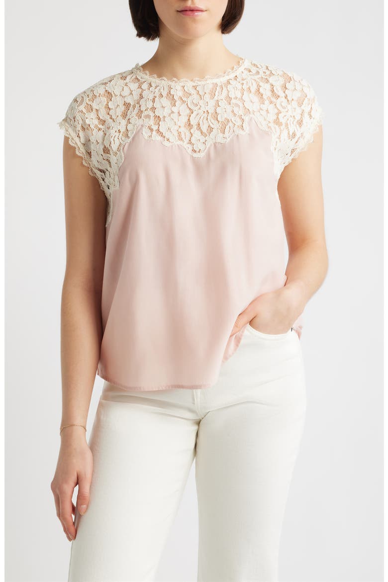 Lace Yoke Satin Top, Main, color, ROSE BLOOM/ NATURAL