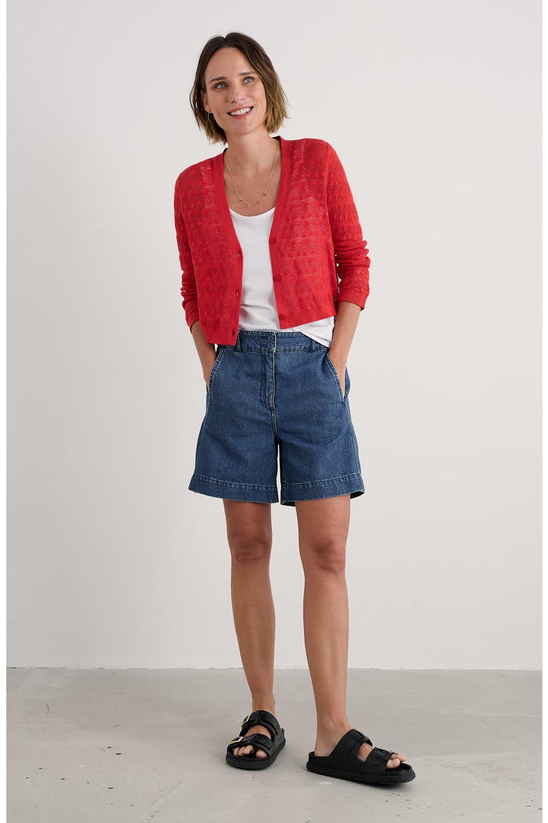 Sweet Day Pointelle Organic Cotton Cardigan, Alternate, color, KNIT MELANGE SUNSTONE