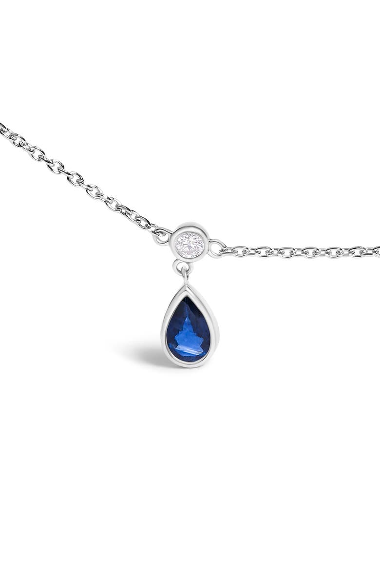 10K White Gold Dangling Blue Sapphire and Diamond Station Necklace, Alternate, color, White