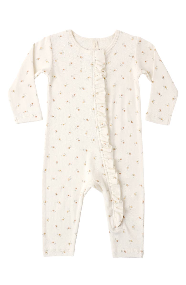 QUINCY MAE Petit Fleur Long Sleeve Organic Cotton Jumpsuit, Alternate, color, Ivory