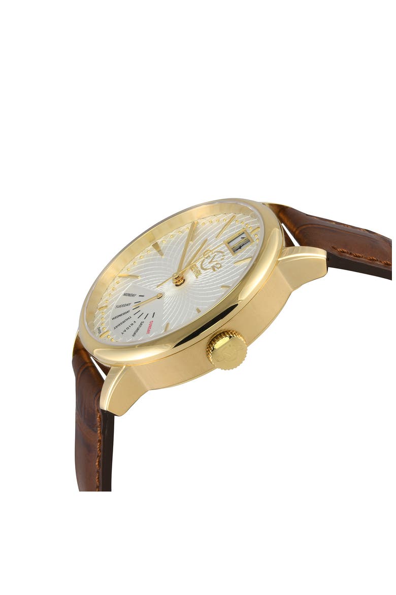 Men's Rovescio Croc Embossed Leather Strap Watch, 42mm, Alternate, color, BROWN