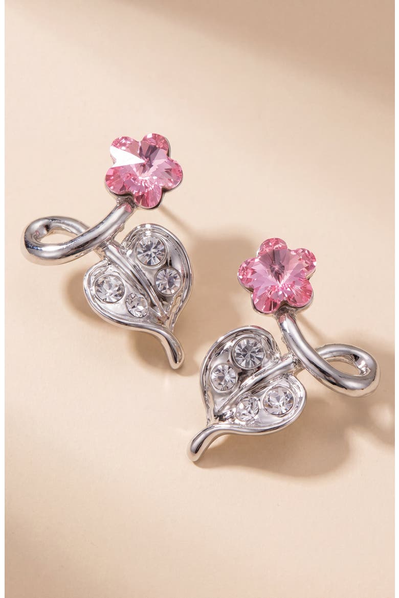 Flower Crystal Drop Earrings, Alternate, color, Pink