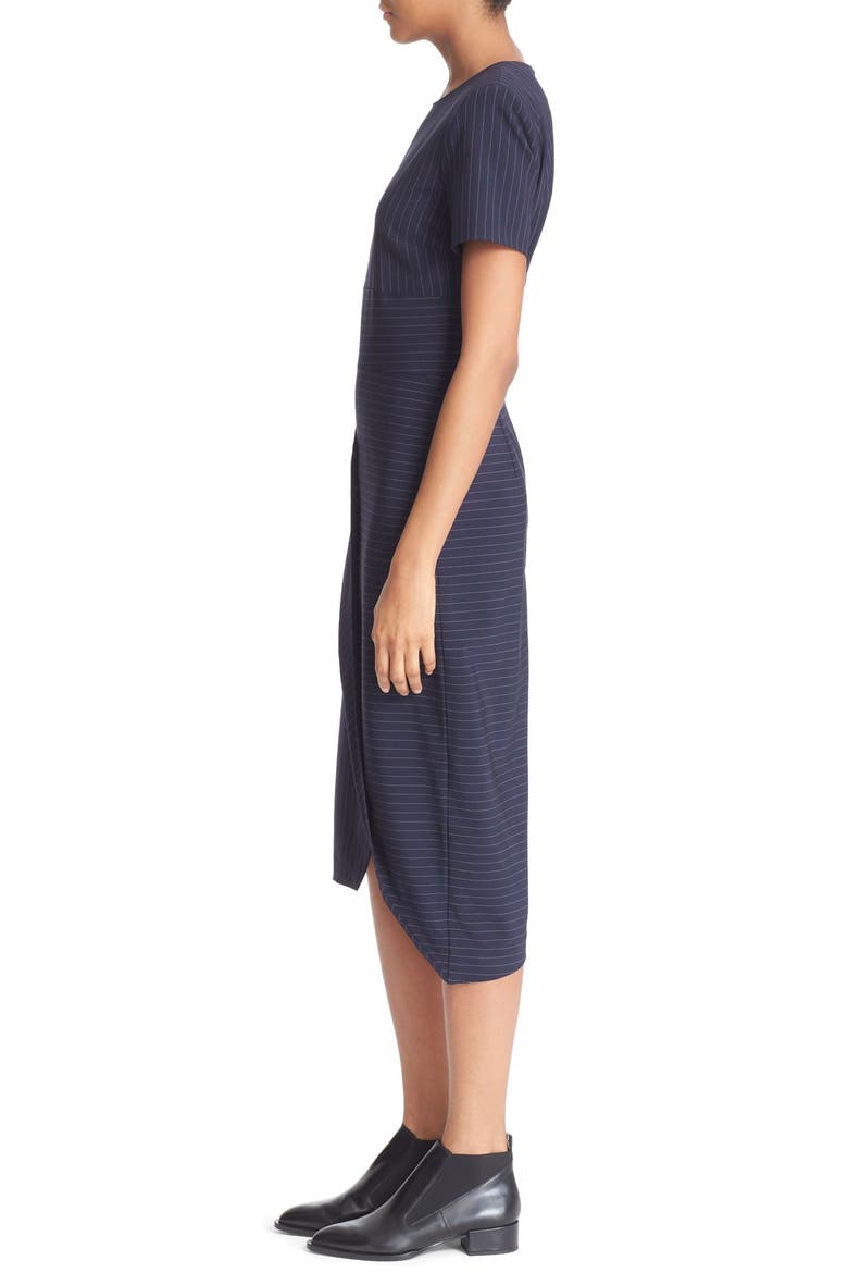 Pinstripe Asymmetrical Dress, Alternate, color, CLASSIC NAVY