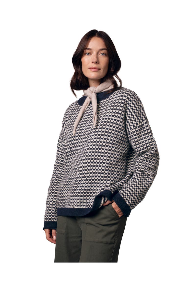 Micro Check Funnel Neck Sweater, Main, color, Navy / Ecru
