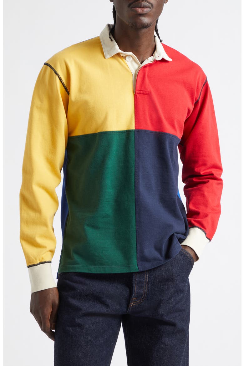 Colorblock Long Sleeve Rugby Polo, Main, color, 662 RED YEL BLUE GRN