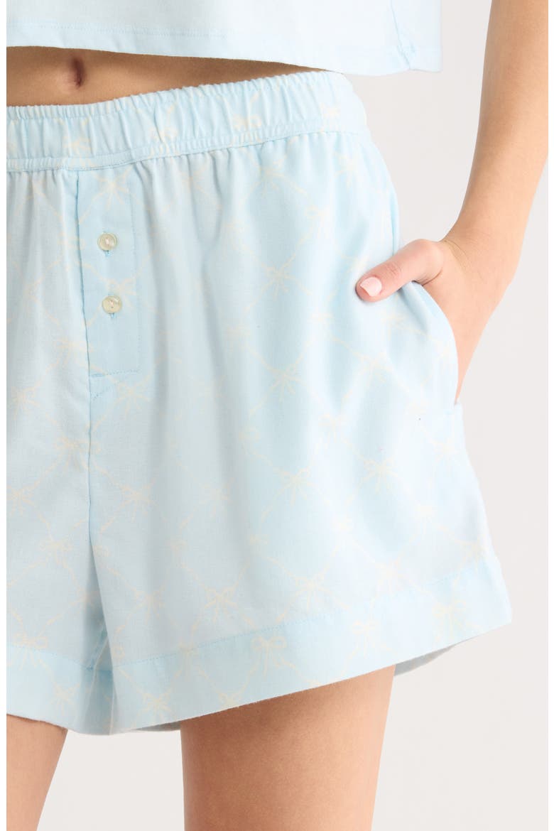 Print Cozy Flannel Boxer Pajama Shorts, Alternate, color, BLUE- IVORY ARGYLE BOW