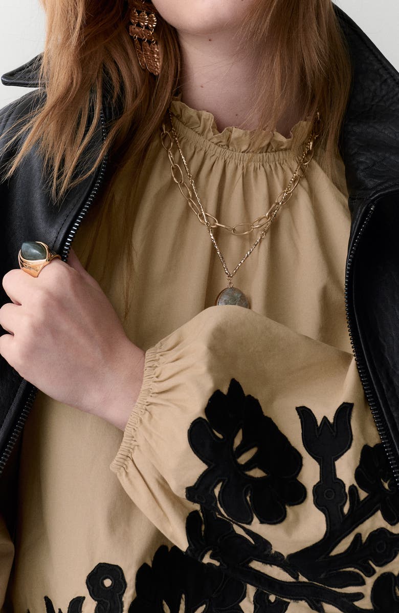 PER UNA BY M&S Floral Embroidered Mock Neck Top, Alternate, color, Brown