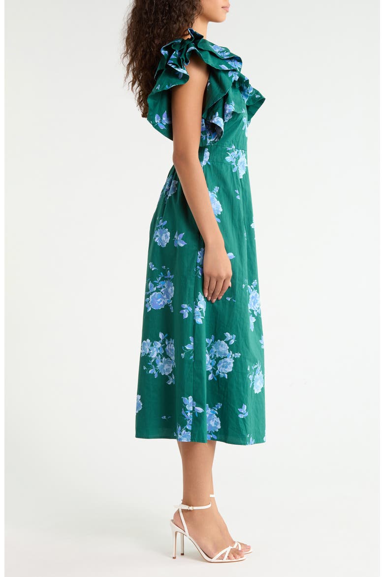 Santana Floral Tie Back Cotton Dress, Alternate, color, TEAL-BLUE