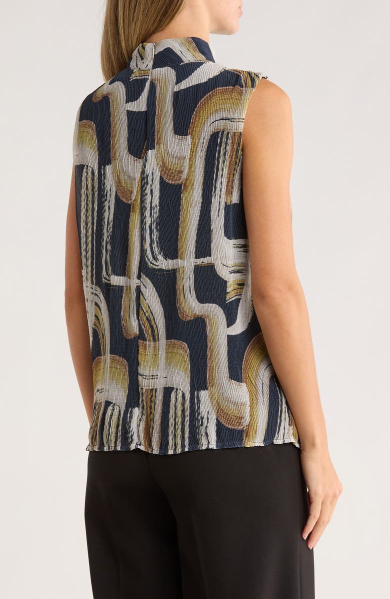 Calvin Klein Abstract Mock Neck Micropleat Shell, Alternate, color, Navy Multi
