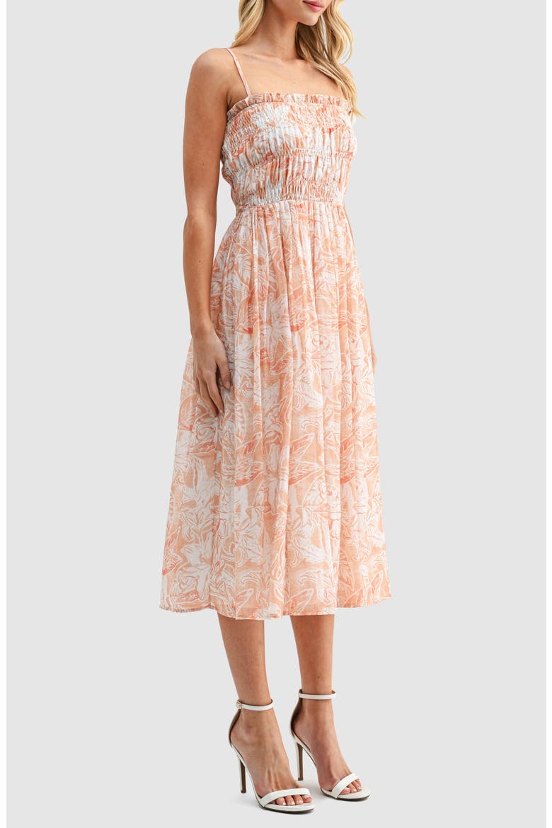 Smocked Midi Dress, Alternate, color, CREAM MAUVE