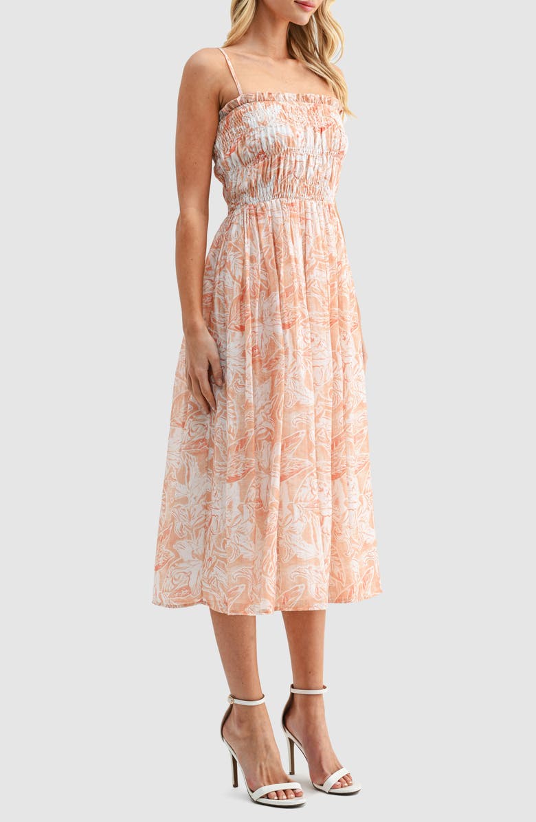 Lush Smocked Midi Dress, Alternate, color, Cream Mauve