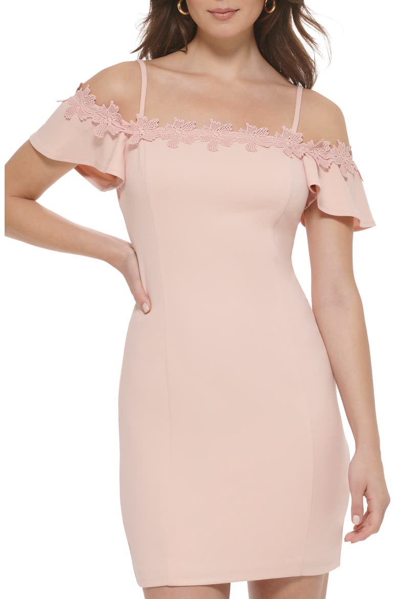 Off-the-Shoulder Scuba Crepe Dress, Main, color, BLUSH
