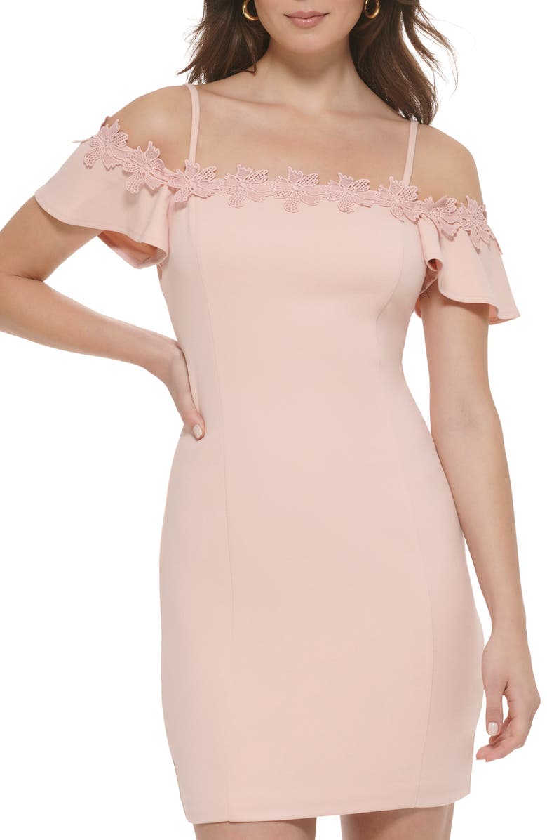 Kensie Off-the-Shoulder Scuba Crepe Dress, Main, color, Blush