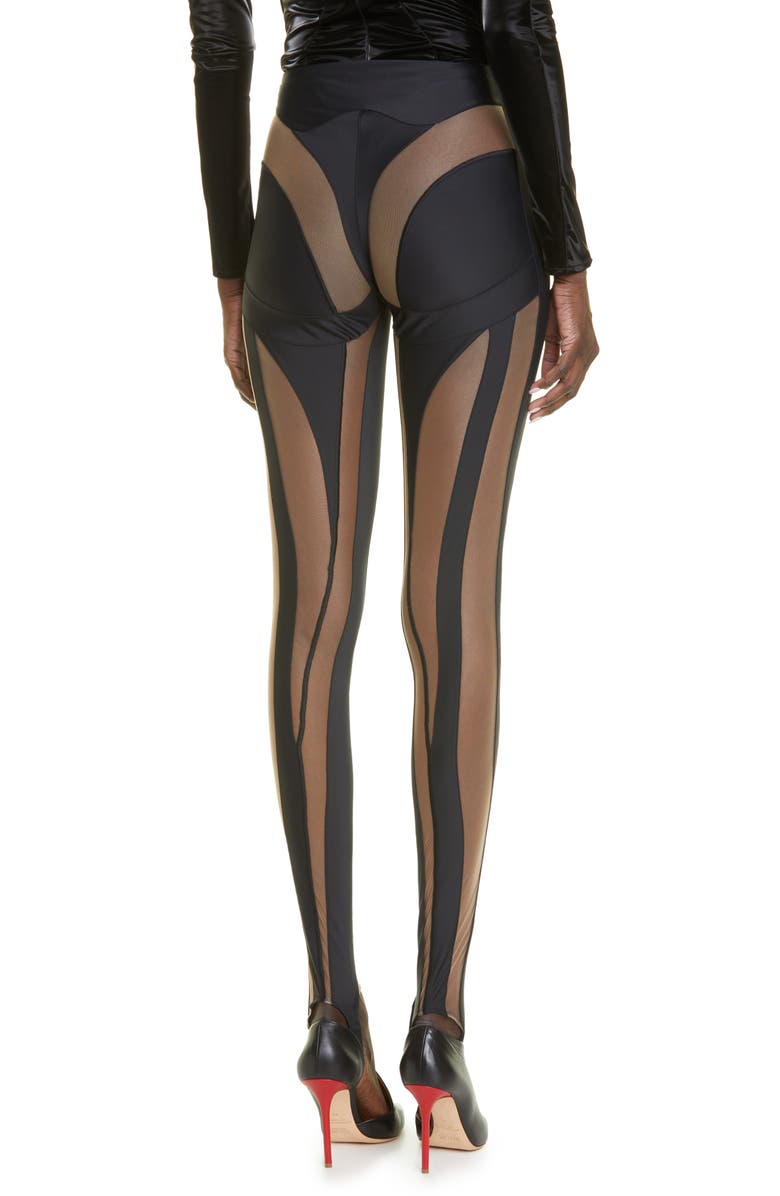 MUGLER Sheer Spiral Stirrup Leggings, Alternate, color, 