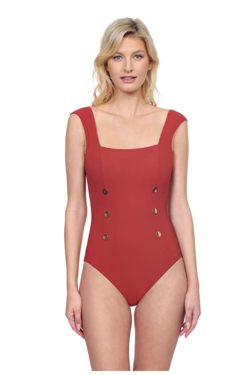 Shop Gottex Monte Carlo Cap Sleeves Square Neck One Piece In Paprika