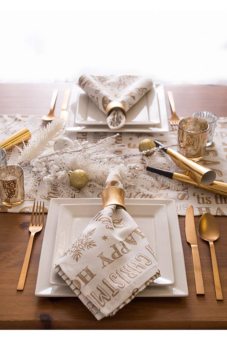 Gold Christmas Collage Table Runner, Alternate, color, Gold