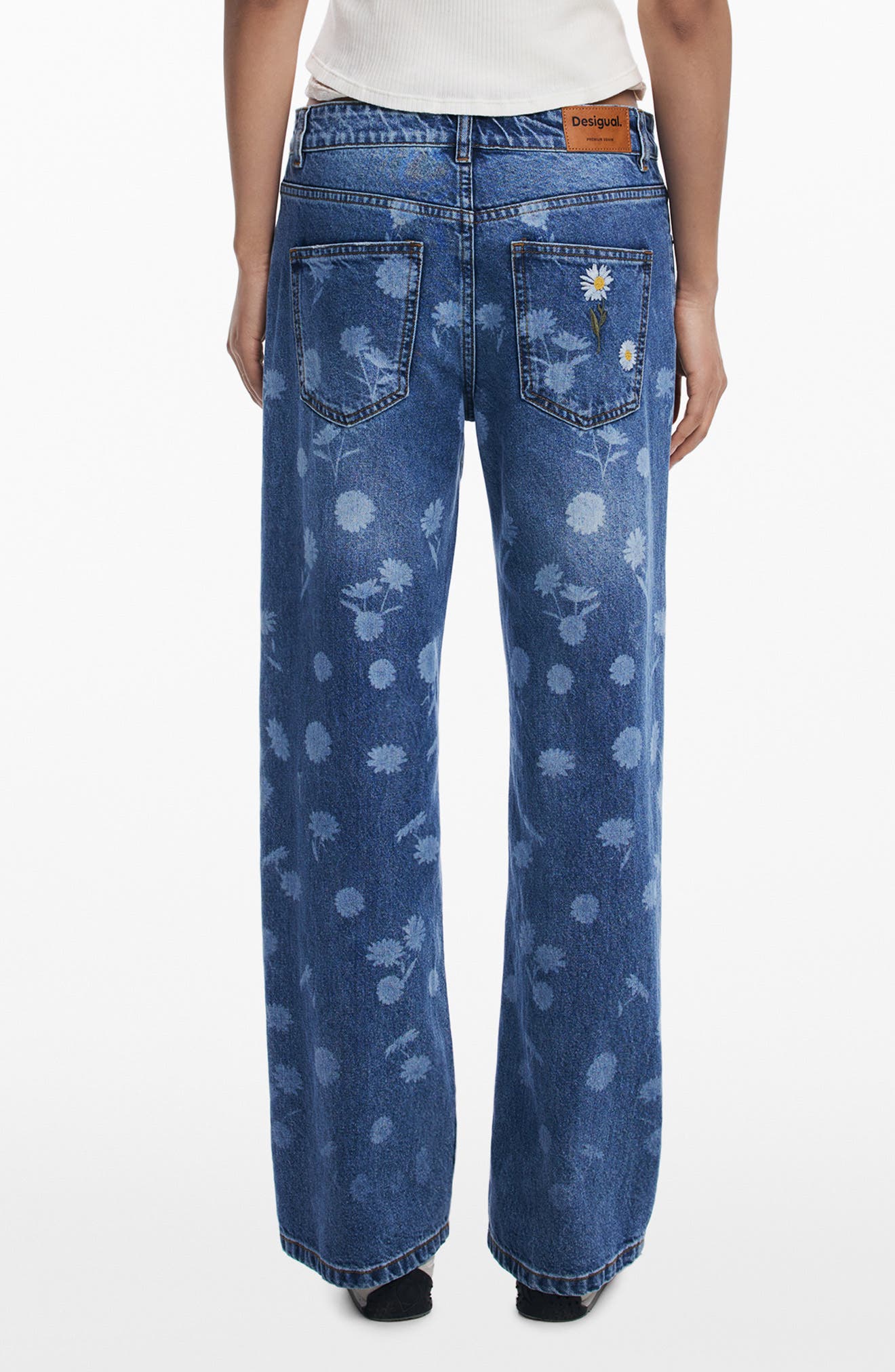 Daisy Embroidered Mid Rise Wide Leg Jeans - image 2
