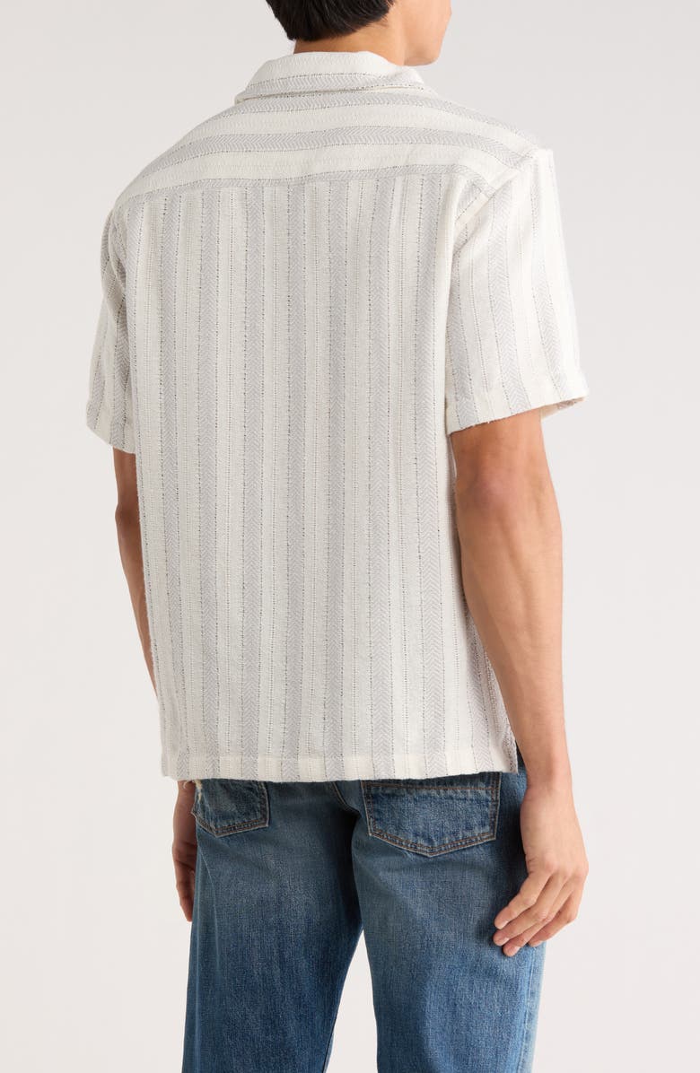 DENIM AND FLOWER Relaxed Fit Stripe Textured Camp Shirt, Alternate, color, Off White