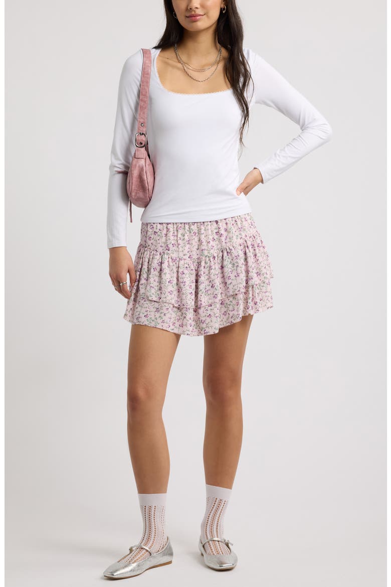 Chiffon Ruffle Miniskirt, Alternate, color, PINK - PURPLE CLANCY VINE