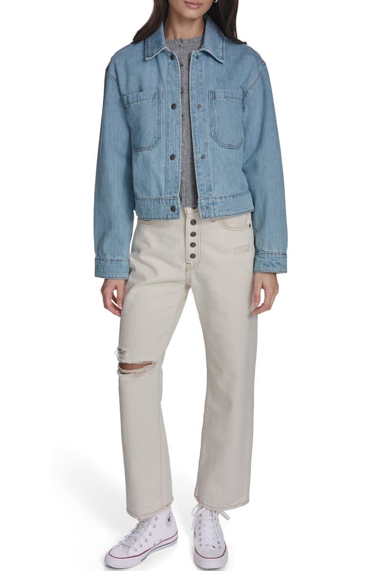 Floral Print Shirt Jacket, Alternate, color, LIGHTWASH DENIM