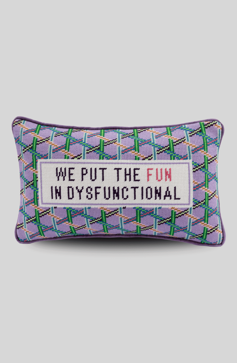 Furbish Studio Fun in Dysfunctional Needlepoint Pillow, Main, color, Fun In Dysfunctional