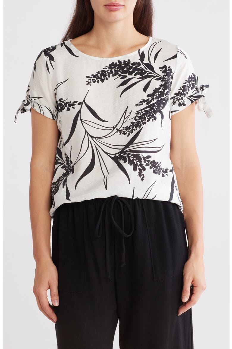 Floral Short Sleeve High-Low Top, Main, color, IVORY