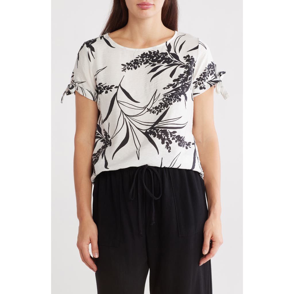 Shop Renee C Floral Short Sleeve High-low Top In Ivory