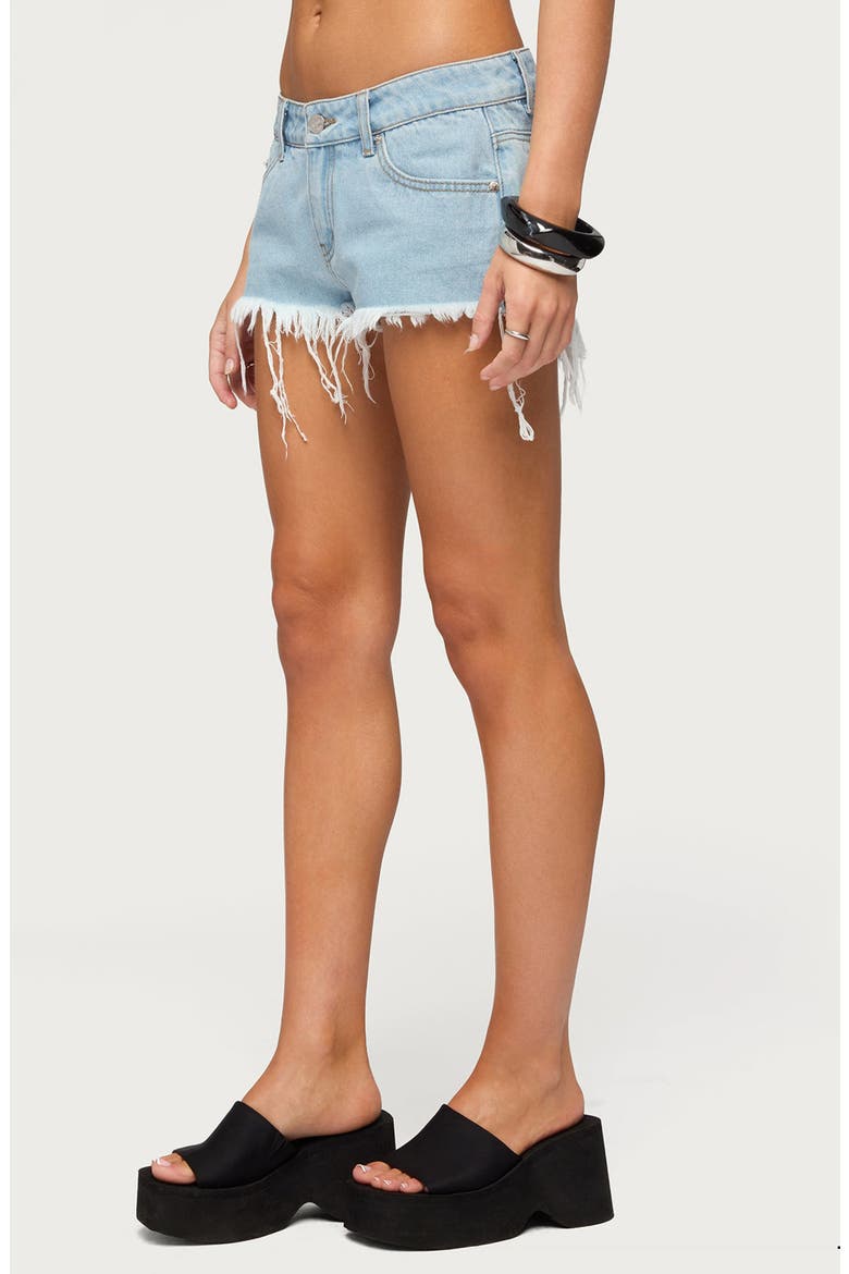 Low Rise Fray Hem Denim Shorts, Alternate, color, LIGHT-BLUE