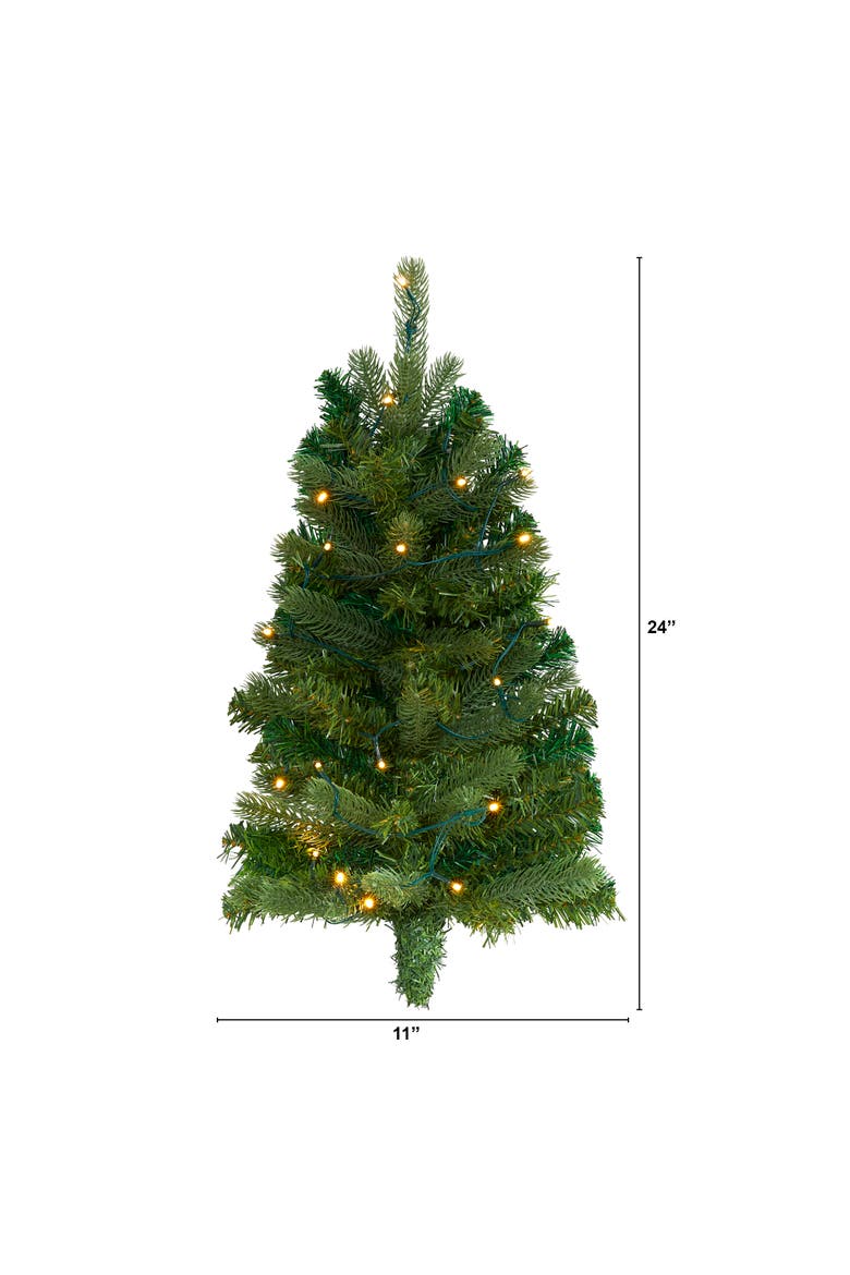 2-ft Flat Back Wall Hanging Artificial Christmas Tree with 20 Clear LED Lights, Alternate, color, Green