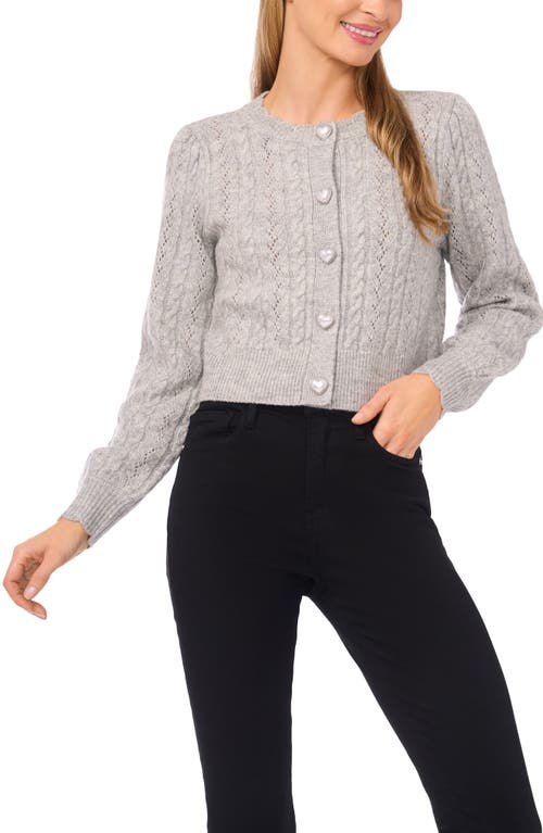 Cece Heart Button Pointell Cardigan In Gray