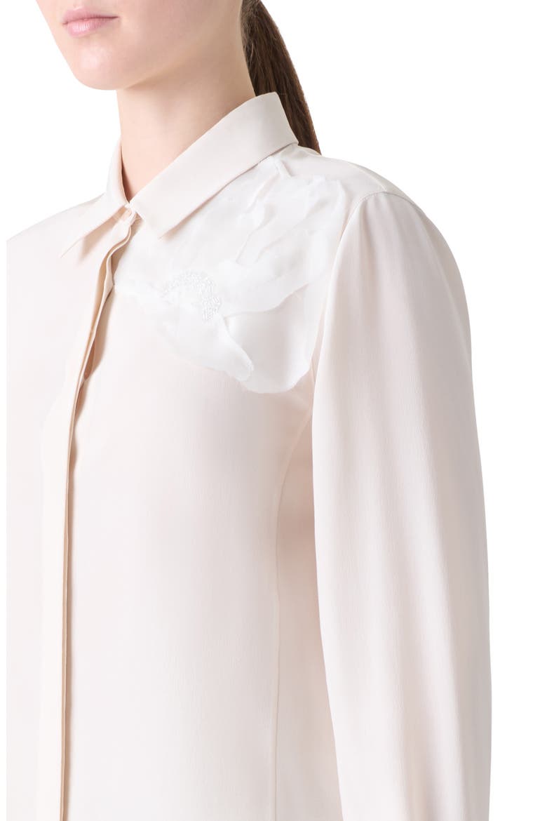 Embellished Silk Crepe Button-Up Shirt, Alternate, color, VANILLA