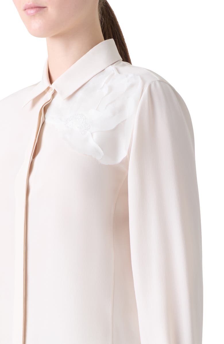 Akris Embellished Silk Crepe Button-Up Shirt, Alternate, color, Vanilla