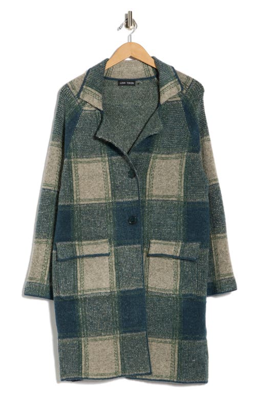 Love Token Plaid Longline Cardigan In Blue