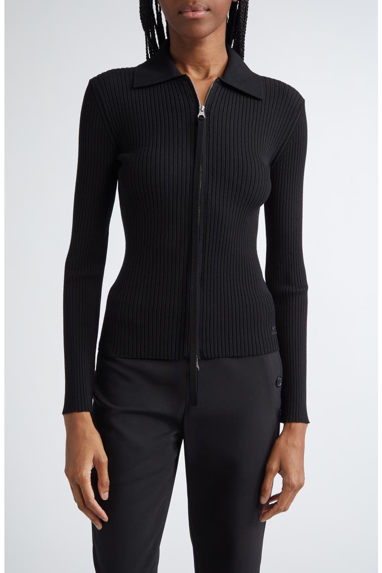 Rib Double Zip Cardigan, Main, color, BLACK