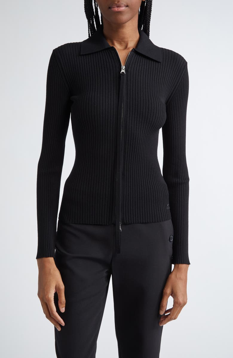 Courrèges Rib Double Zip Cardigan, Main, color, Black