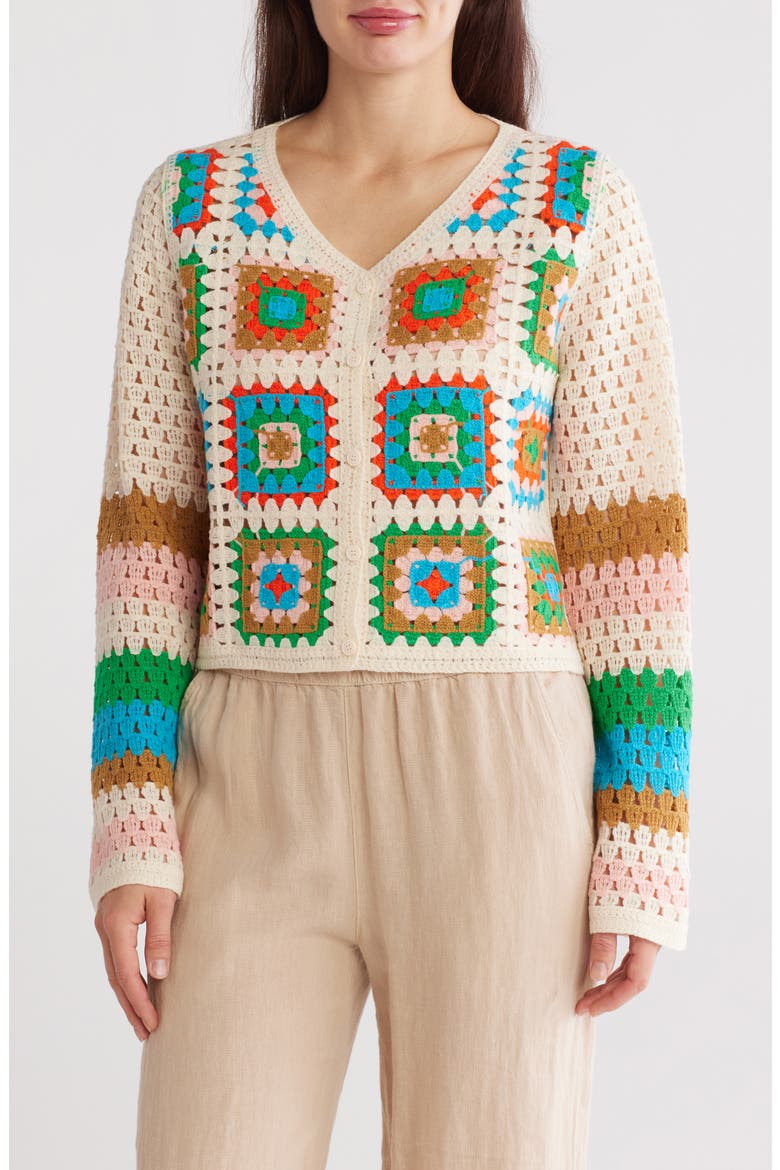 Crochet Sweater Cardigan, Main, color, CROCHET SQUARES