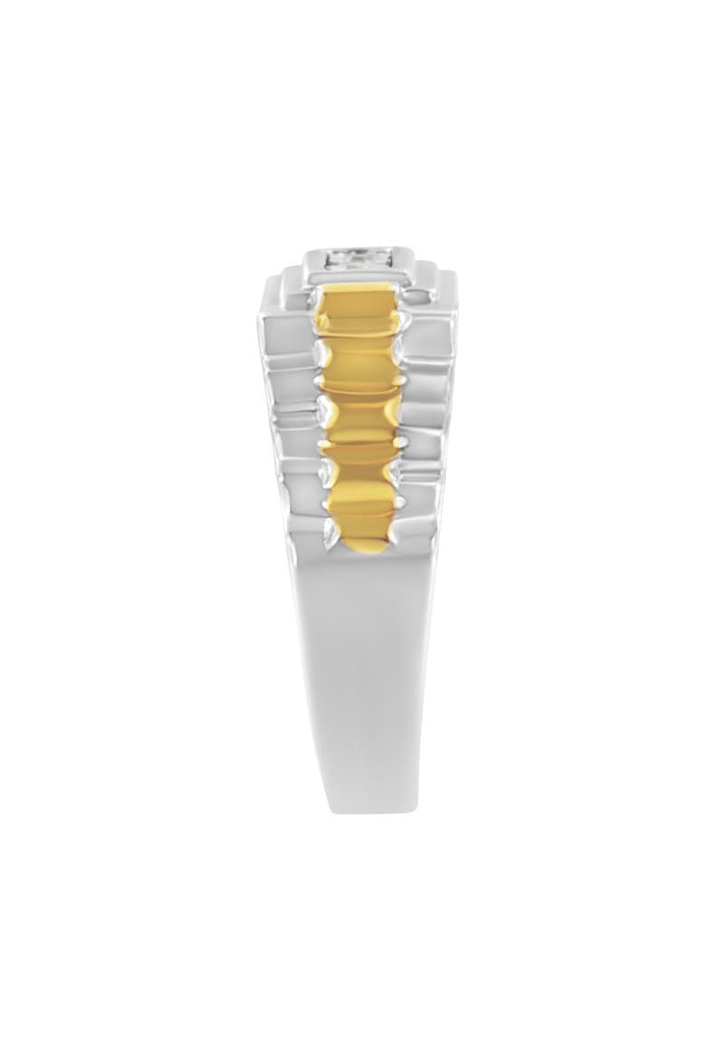 Men's 10K Yellow Gold Plated Silver Diamond Accent 3 Stone Ridged Band Ring, Alternate, color, Yellow Gold over Silver