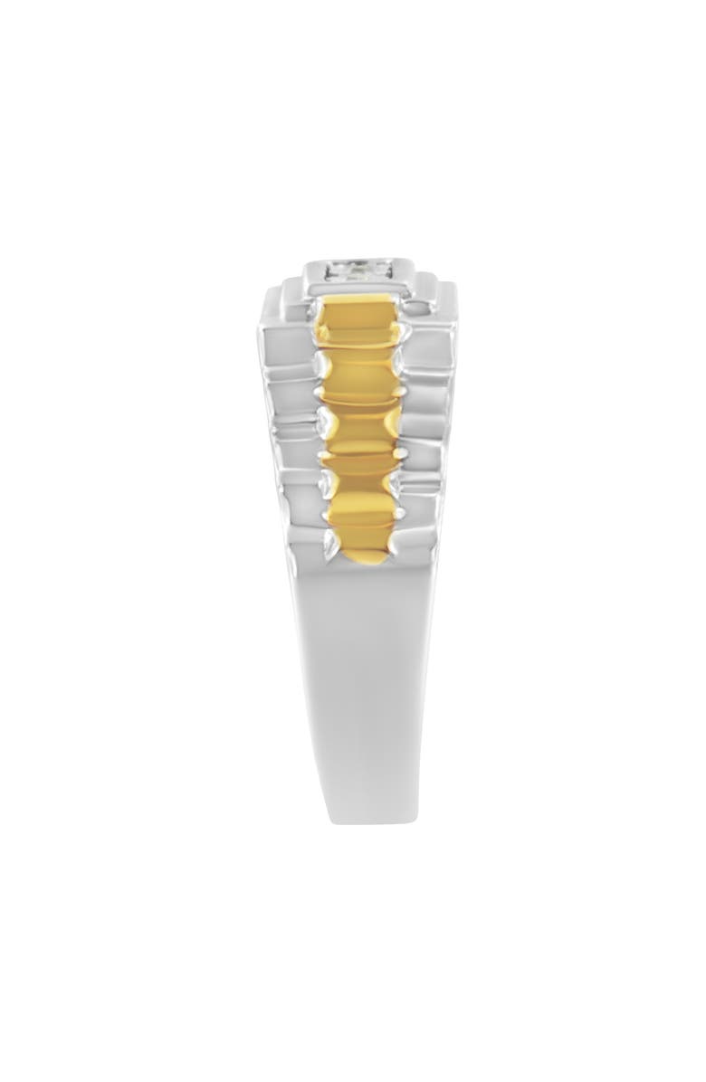 Haus of Brilliance Men's 10K Yellow Gold Plated Silver Diamond Accent 3 Stone Ridged Band Ring, Alternate, color, Yellow Gold Over Silver