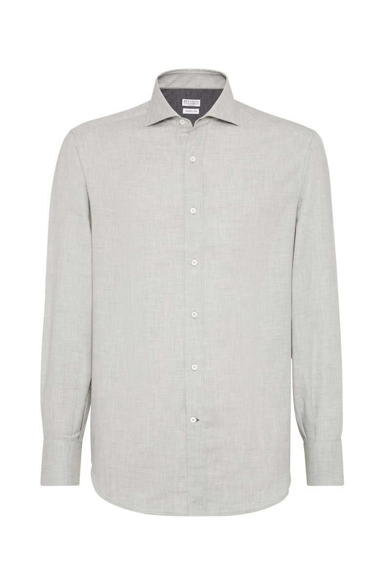 Brunello Cucinelli Cotton and cashmere twill basic fit shirt with spread collar, Main, color, 