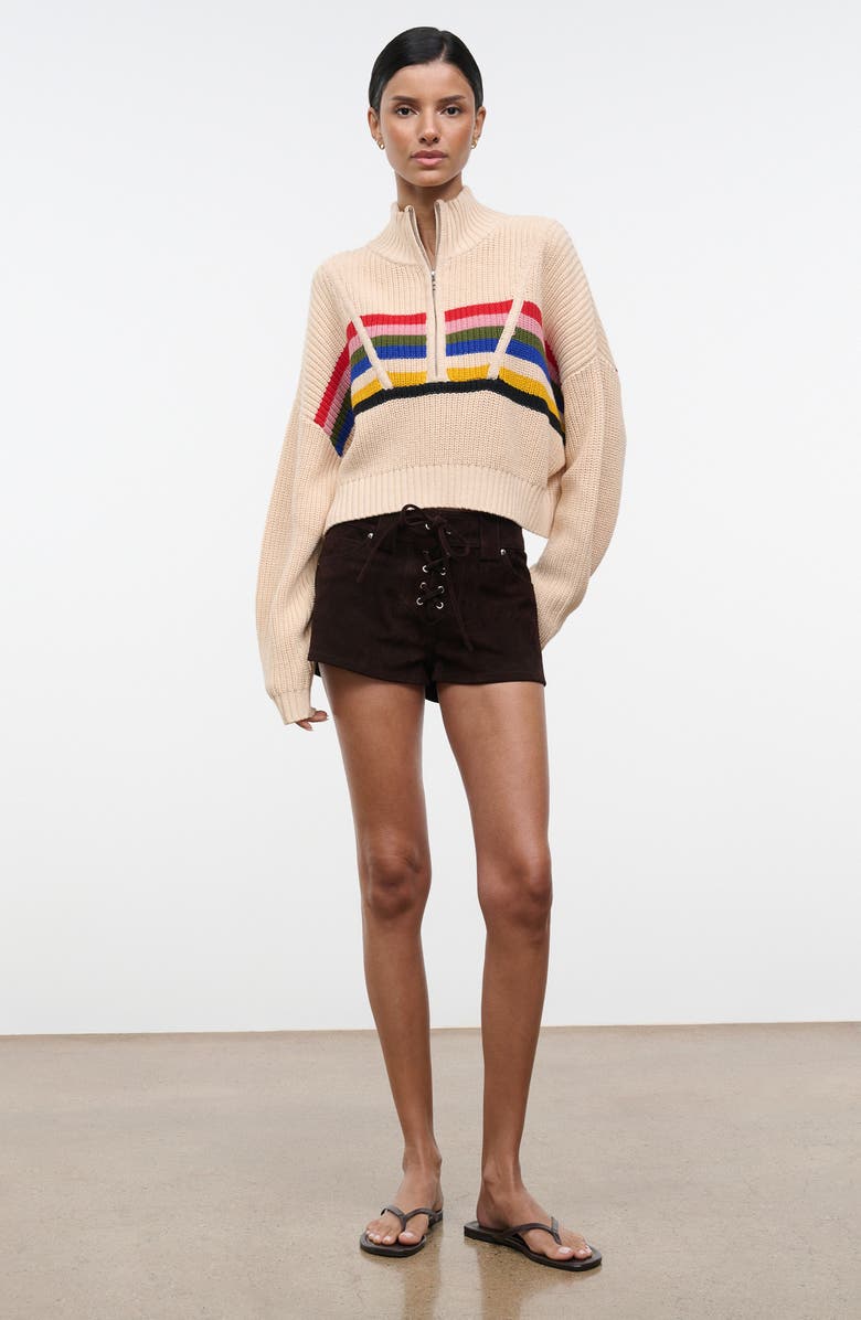 STAUD Hampton Stripe Half Zip Crop Sweater, Alternate, color, Artist Stripe