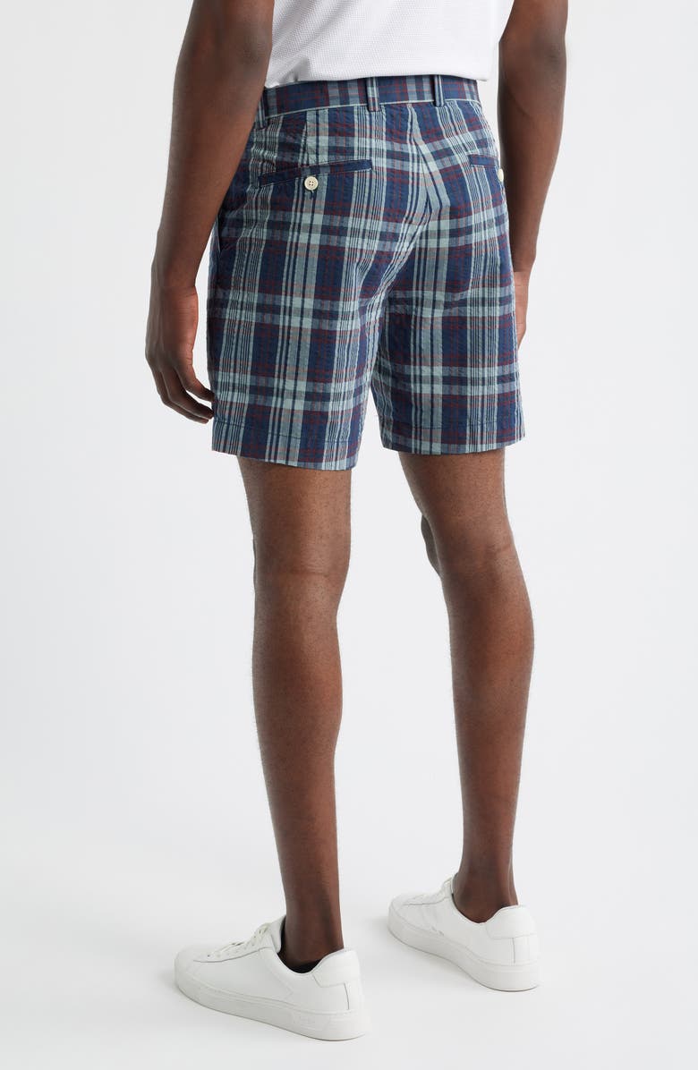 Brooks Brothers Plaid Flat Front Cotton Seersucker Shorts, Alternate, color, Navy Madras