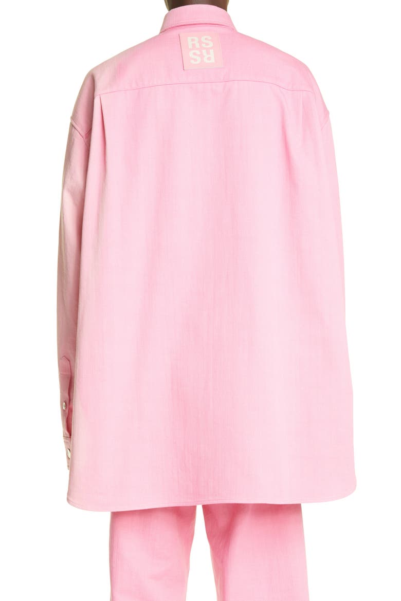 Embroidered Logo Oversize Denim Button-Up Shirt, Alternate, color, LIGHT PINK