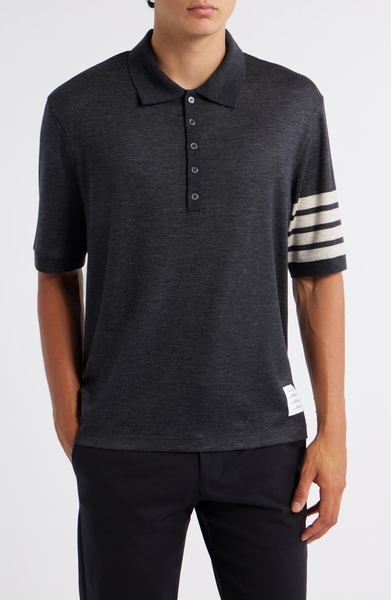 Thom Browne 4-Bar Virgin Wool Jersey Polo, Main, color, Charcoal