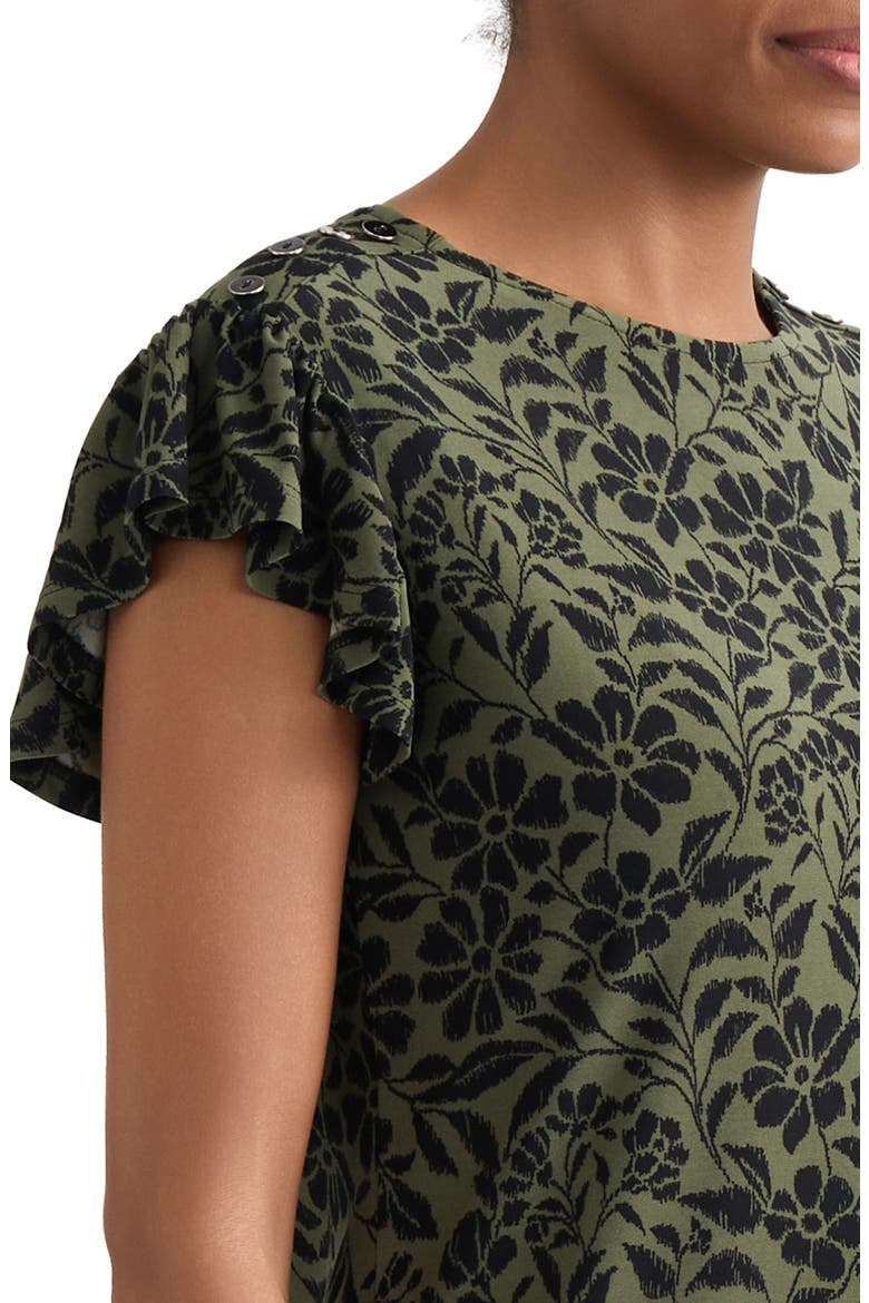 Floral Flutter Sleeve Top, Alternate, color, JASPER GREEN / JONES BLACK