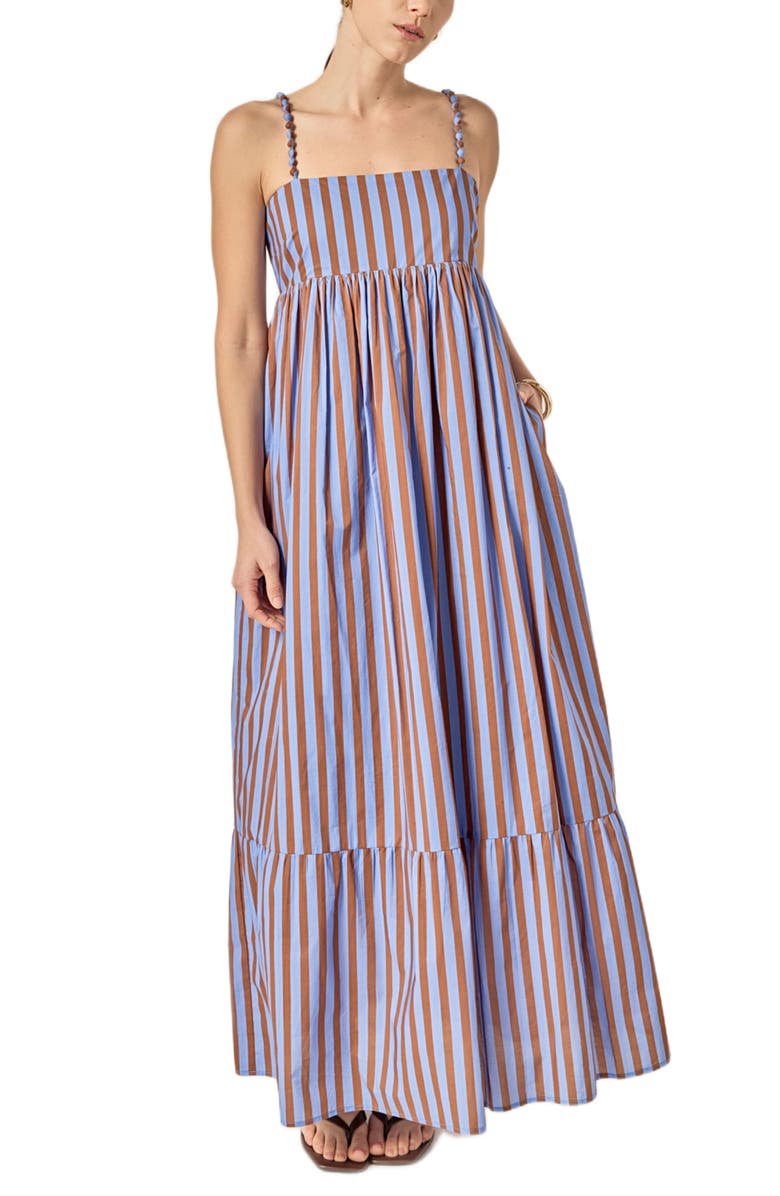 English Factory Big Stripe Sleeveless Maxi Dress, Alternate, color, Blue/ Brown Stripe